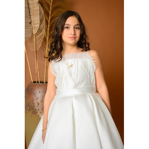 فستان بناتي سهرة بتصميم ذيل وتطريز ناعم - M3605 فستان بناتي سهرة بتصميم ذيل وتطريز ناعم - M3605