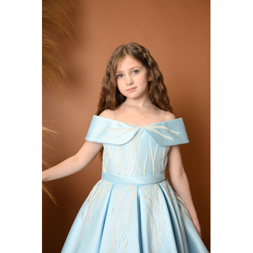 فستان بناتي سهرة 3 الوان بأكتاف مكشوفة بتصميم ملكي - M3609