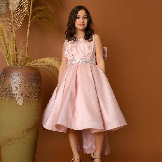 فستان بناتي سهرة إطلالة الأميرات ذيل مرصع وفيونكه من الخلف - M3570