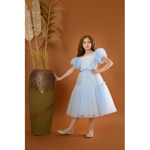 فستان بناتي سهرة لونين منفوش بلمسات براقة فستان بناتي سهرة لونين منفوش بلمسات براقة