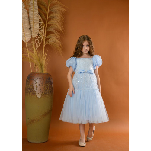 فستان بناتي سهرة لونين منفوش بلمسات براقة فستان بناتي سهرة لونين منفوش بلمسات براقة