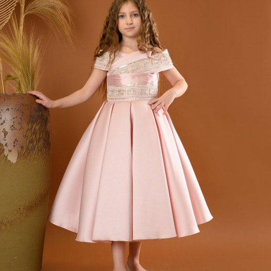 فستان بناتي سهرة 3 الوان بأكتاف مكشوفة