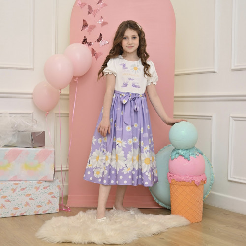 فستان بناتي زهرة عباد الشمس لونين - Mk23051b فستان بناتي زهرة عباد الشمس لونين - Mk23051b