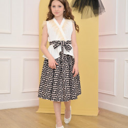 طقم تيور بلوزة ريش مع تنورة مبهجة - Mk23019