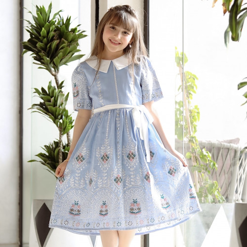 فستان بناتي بتطريز وحزام أنيق - Mk2501004 فستان بناتي بتطريز وحزام أنيق - Mk2501004