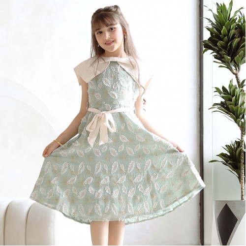 فستان بناتي بتطريز ورق الشجر - Mk2501001 فستان بناتي بتطريز ورق الشجر - Mk2501001