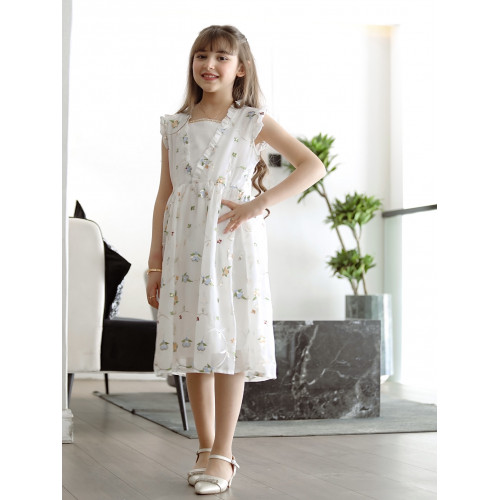 فستان بناتي مشجر بلمسات من اللون البرتقالي والسماوي - Mk2501006 فستان بناتي مشجر بلمسات من اللون البرتقالي والسماوي - Mk2501006