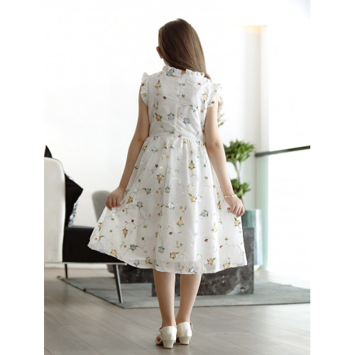 فستان بناتي مشجر بلمسات من اللون البرتقالي والسماوي - Mk2501006 فستان بناتي مشجر بلمسات من اللون البرتقالي والسماوي - Mk2501006