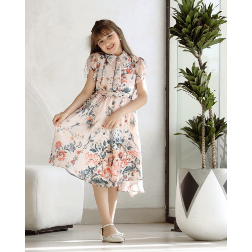 فستان بناتي بلمسات ساحرة مع ازرار وحزام - Mk2501007 فستان بناتي بلمسات ساحرة مع ازرار وحزام - Mk2501007