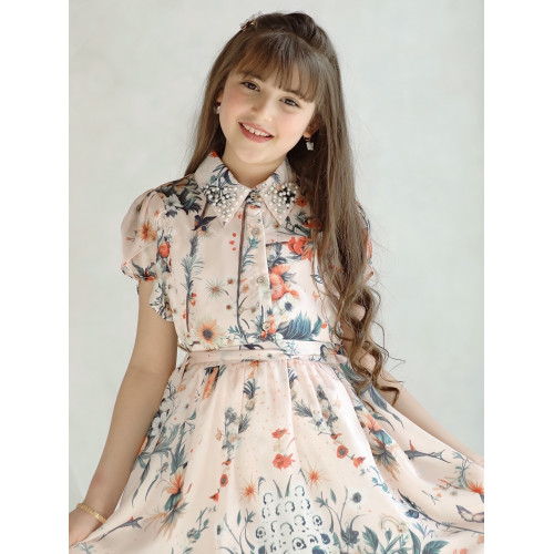 فستان بناتي بلمسات ساحرة مع ازرار وحزام - Mk2501007 فستان بناتي بلمسات ساحرة مع ازرار وحزام - Mk2501007