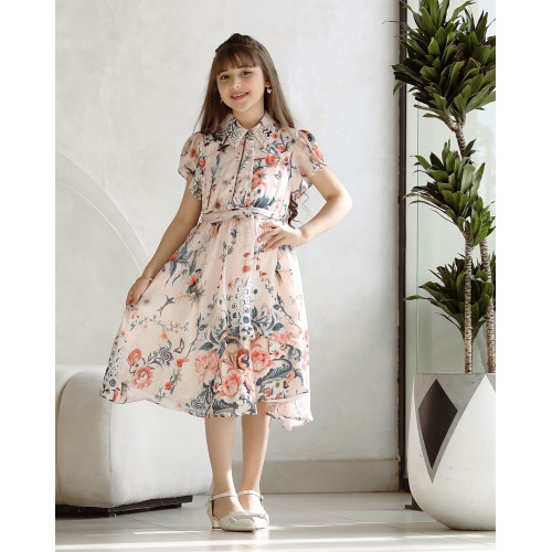 فستان بناتي بلمسات ساحرة مع ازرار وحزام - Mk2501007 فستان بناتي بلمسات ساحرة مع ازرار وحزام - Mk2501007