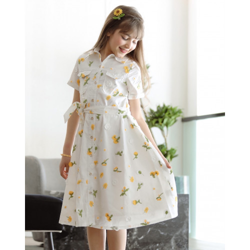 فستان بناتي بتشجيرة هادئة مع حزام وجيوب - Mk2501011 فستان بناتي بتشجيرة هادئة مع حزام وجيوب - Mk2501011