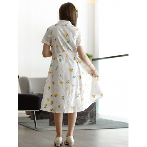 فستان بناتي بتشجيرة هادئة مع حزام وجيوب - Mk2501011 فستان بناتي بتشجيرة هادئة مع حزام وجيوب - Mk2501011