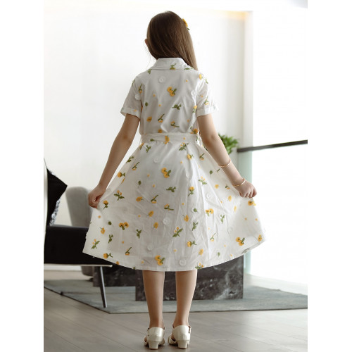 فستان بناتي بتشجيرة هادئة مع حزام وجيوب - Mk2501011 فستان بناتي بتشجيرة هادئة مع حزام وجيوب - Mk2501011