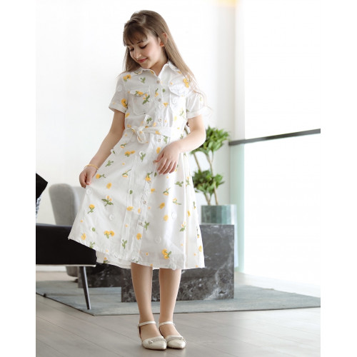 فستان بناتي بتشجيرة هادئة مع حزام وجيوب - Mk2501011 فستان بناتي بتشجيرة هادئة مع حزام وجيوب - Mk2501011