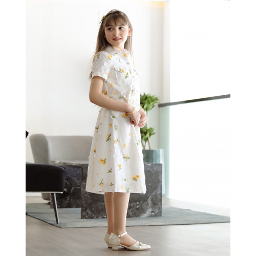 فستان بناتي بتشجيرة هادئة مع حزام وجيوب - Mk2501011 فستان بناتي بتشجيرة هادئة مع حزام وجيوب - Mk2501011