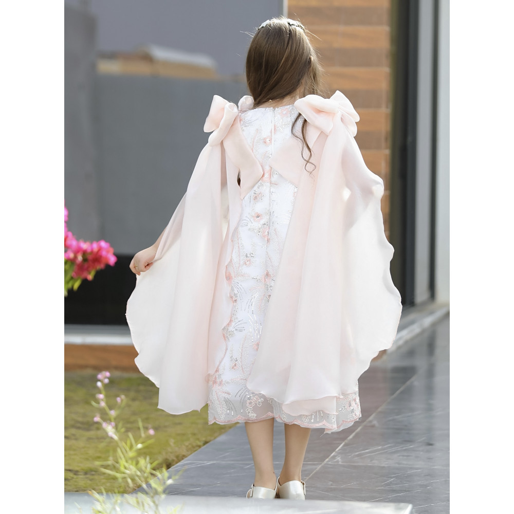 فستان بناتي سبور فراشة وفيونكه على الكتف - 906 - يوجد اختلاف بدرجة لون الجناح صورة توضيحية في اخر صورتين