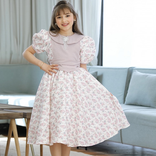 فستان بناتي سبور حزام واكسسوار على الصدر - 900 فستان بناتي سبور حزام واكسسوار على الصدر - 900