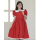 فستان بناتي أحمر سادة بحزام من الخلف - 915 فستان بناتي أحمر سادة بحزام من الخلف - 915