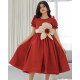 فستان بناتي أحمر بورده كبيره على الخصر - 916 فستان بناتي أحمر بورده كبيره على الخصر - 916