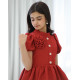 فستان بناتي أحمر بورده حمراء على الصدر - 913