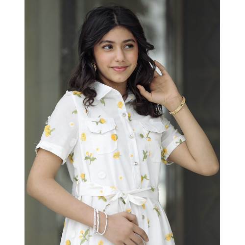 فستان بناتي بتشجيرة هادئة مع حزام وجيوب - Mk2501011 فستان بناتي بتشجيرة هادئة مع حزام وجيوب - Mk2501011