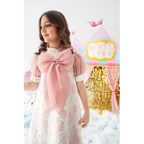 فستان بناتي ترتر وفيونكة من الأناقة الكلاسيكية - 987 فستان بناتي ترتر وفيونكة من الأناقة الكلاسيكية - 987