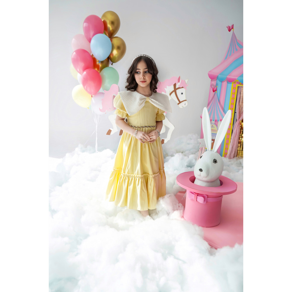 فستان بناتي الأصفر بتصميم أنيق ومفعم بالمرح - 928