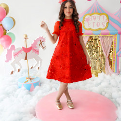 فستان بناتي أحمر للحفلات لون الفرح - M3693 فستان بناتي أحمر للحفلات لون الفرح - M3693