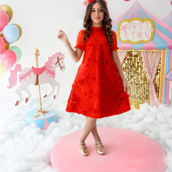 فستان بناتي أحمر للحفلات لون الفرح - M3693