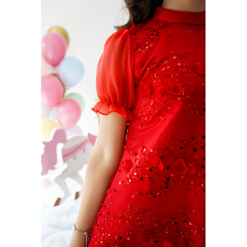 فستان بناتي أحمر للحفلات لون الفرح - M3693 فستان بناتي أحمر للحفلات لون الفرح - M3693