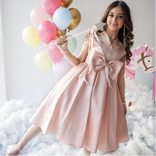 فستان بناتي وردي بفيونكة كبيرة حيث تتحقق الحكايات - M3725 فستان بناتي وردي بفيونكة كبيرة حيث تتحقق الحكايات - M3725