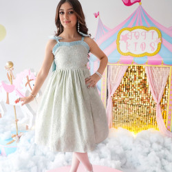 فستان بناتي جاكار بفيونكة من الخلف سيمفونية الصيف - M3636 فستان بناتي جاكار بفيونكة من الخلف سيمفونية الصيف - M3636