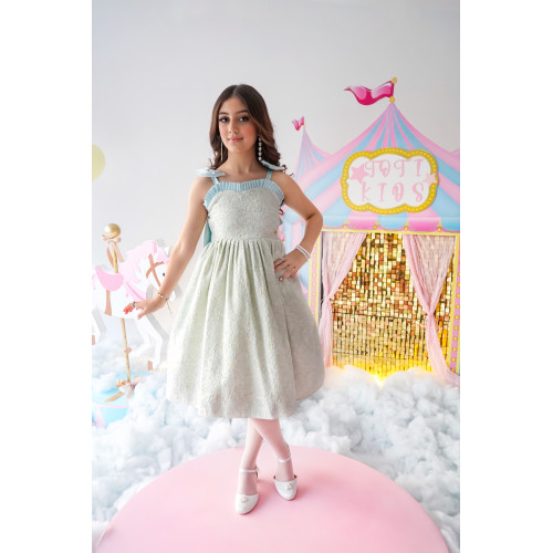 فستان بناتي جاكار بفيونكة من الخلف سيمفونية الصيف - M3636 فستان بناتي جاكار بفيونكة من الخلف سيمفونية الصيف - M3636