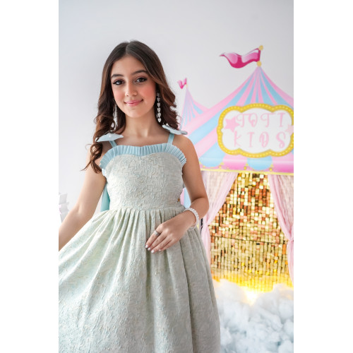 فستان بناتي جاكار بفيونكة من الخلف سيمفونية الصيف - M3636 فستان بناتي جاكار بفيونكة من الخلف سيمفونية الصيف - M3636