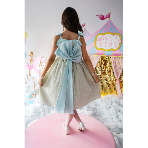 فستان بناتي جاكار بفيونكة من الخلف سيمفونية الصيف - M3636 فستان بناتي جاكار بفيونكة من الخلف سيمفونية الصيف - M3636