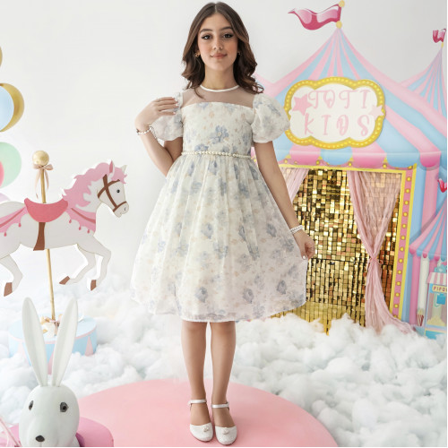 فستان بناتي أورجانزا مورد | قطعة من سماء الصيف - M3704 فستان بناتي أورجانزا مورد | قطعة من سماء الصيف - M3704