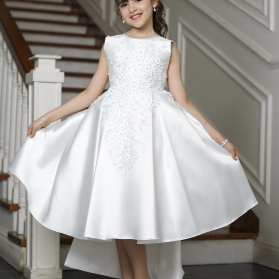 فستان سهرة بناتي بتطريز وذيل لإطلالة ملكية بلونين - 1033