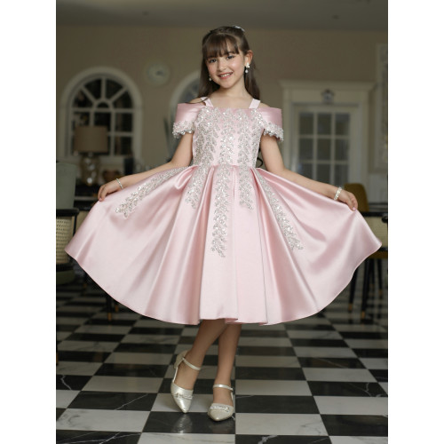 فستان بناتي بلونين مطرز بأكتاف | فستان سهرة للأفراح - M3624 فستان بناتي بلونين مطرز بأكتاف | فستان سهرة للأفراح - M3624