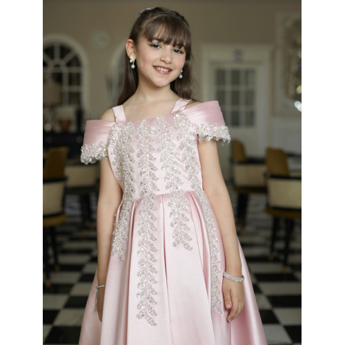 فستان بناتي بلونين مطرز بأكتاف | فستان سهرة للأفراح - M3624 فستان بناتي بلونين مطرز بأكتاف | فستان سهرة للأفراح - M3624