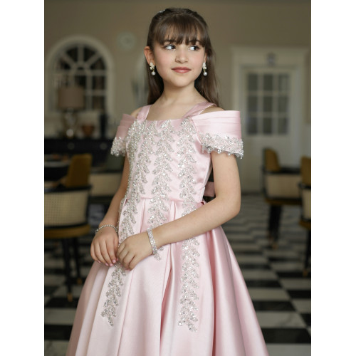 فستان بناتي بلونين مطرز بأكتاف | فستان سهرة للأفراح - M3624 فستان بناتي بلونين مطرز بأكتاف | فستان سهرة للأفراح - M3624