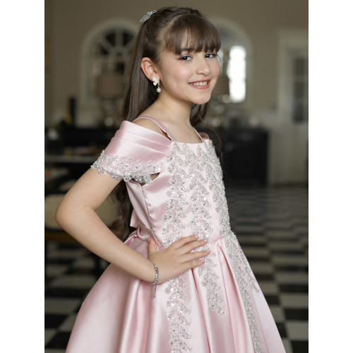 فستان بناتي بلونين مطرز بأكتاف | فستان سهرة للأفراح - M3624 فستان بناتي بلونين مطرز بأكتاف | فستان سهرة للأفراح - M3624