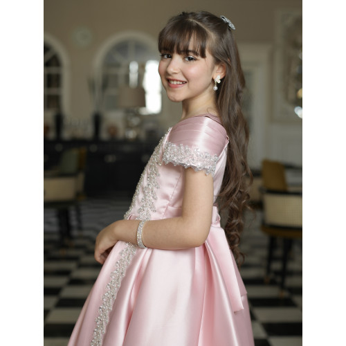 فستان بناتي بلونين مطرز بأكتاف | فستان سهرة للأفراح - M3624 فستان بناتي بلونين مطرز بأكتاف | فستان سهرة للأفراح - M3624