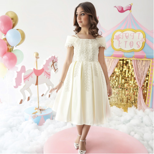 فستان بناتي بلونين مطرز بأكتاف | فستان سهرة للأفراح - M3624 فستان بناتي بلونين مطرز بأكتاف | فستان سهرة للأفراح - M3624