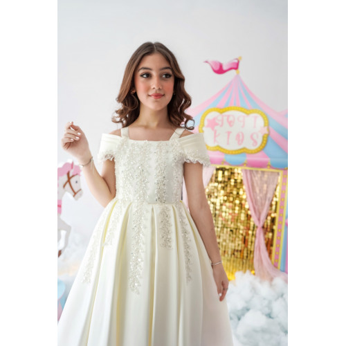 فستان بناتي بلونين مطرز بأكتاف | فستان سهرة للأفراح - M3624 فستان بناتي بلونين مطرز بأكتاف | فستان سهرة للأفراح - M3624