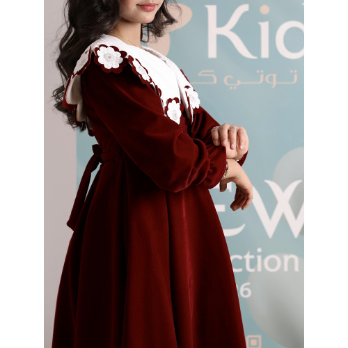 فستان بناتي مخمل بياقة الزهور | فستان شتوي كلاسيكي - 1107 فستان بناتي مخمل بياقة الزهور | فستان شتوي كلاسيكي - 1107