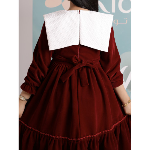 فستان بناتي مخمل بياقة بيضاء وكشكشة | فستان شتوي كلاسيكي - 1108 فستان بناتي مخمل بياقة بيضاء وكشكشة | فستان شتوي كلاسيكي - 1108