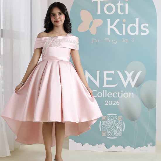 فستان بناتي وردي أوف شولدر | فستان هاي لو للمناسبات - M3750