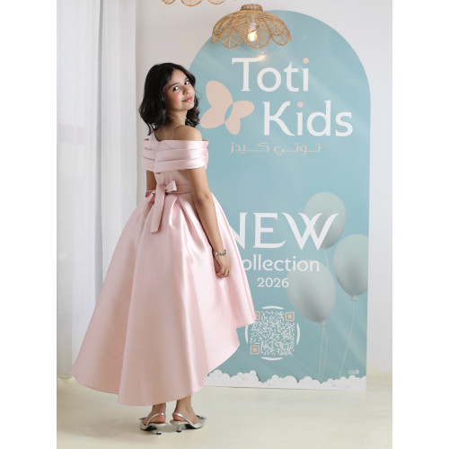 فستان بناتي وردي أوف شولدر | فستان هاي لو للمناسبات - M3750