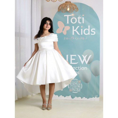 فستان بناتي أبيض أوف شولدر | فستان هاي لو للأفراح - M3750
